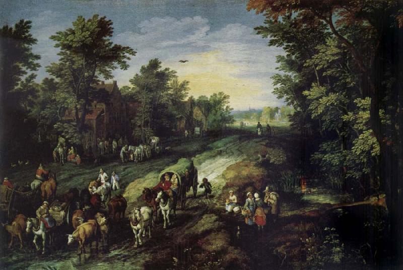 Jan Brueghel Village Street Norge oil painting art